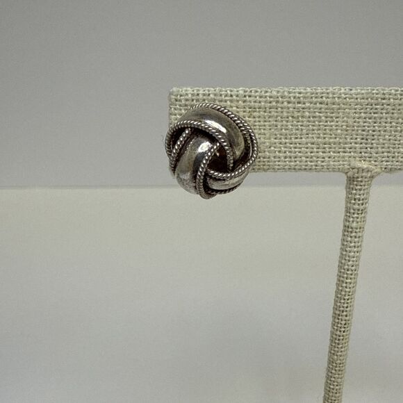 925 Sterling Silver Love Knot Earrings Textured Twisted Rope Stud 12mm Signed ND - Picture 3 of 6